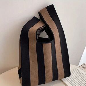 NWT! Stylish Knitted Stripe Tote Bag & Wrist Purse - Chic, Easy-Access d…